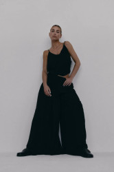 Kalhoty MUUV. DUE dámské, černá barva, široké, medium waist