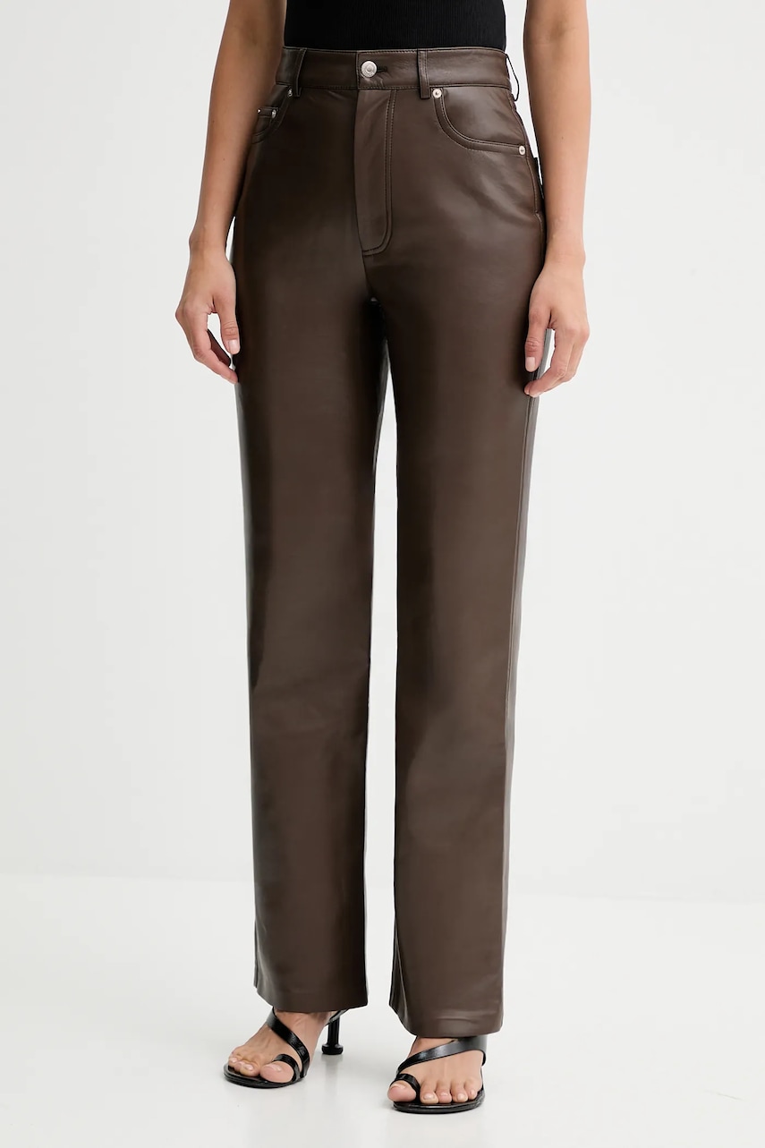 Kalhoty Nanushka dámské, hnědá barva, zvony, high waist, NW25PFPA15278