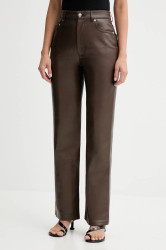 Kalhoty Nanushka dámské, hnědá barva, zvony, high waist, NW25PFPA15278