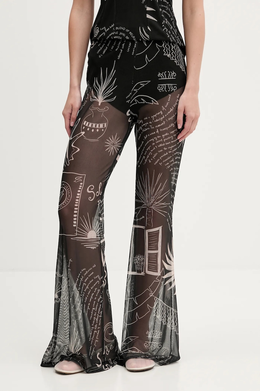 Kalhoty Never Fully Dressed dámské, černá barva, zvony, high waist, NFDTR482