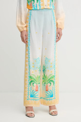 Kalhoty Never Fully Dressed Elissa dámské, modrá barva, široké, high waist, NFDTR497