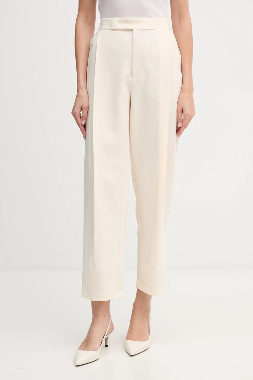 Kalhoty OUI dámské, béžová barva, střih cigarette, high waist, 85747