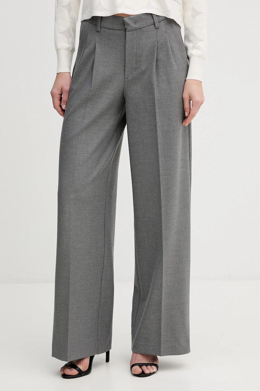 Kalhoty OUI dámské, šedá barva, široké, high waist, 95949