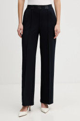 Kalhoty OUI dámské, tmavomodrá barva, high waist, 91737