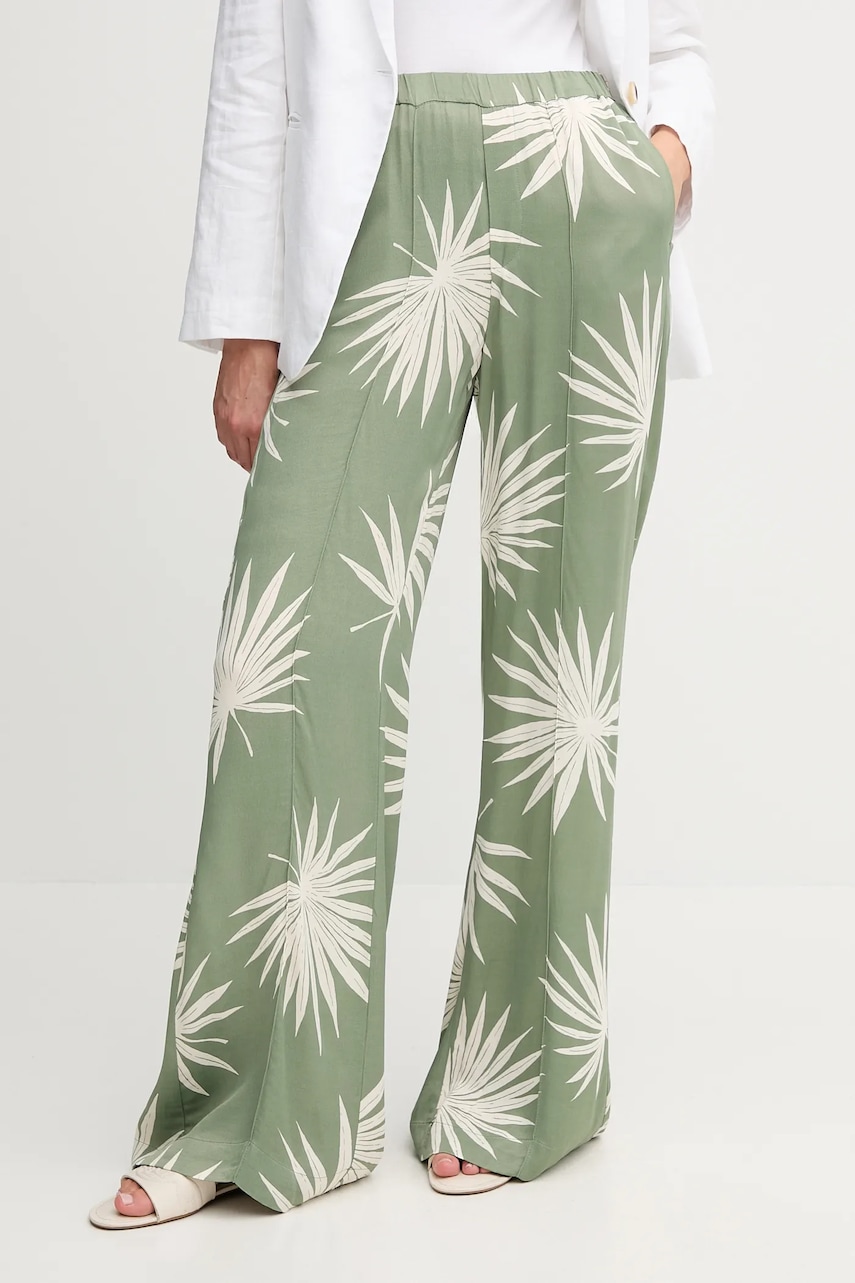 Kalhoty OUI dámské, zelená barva, high waist, 92813