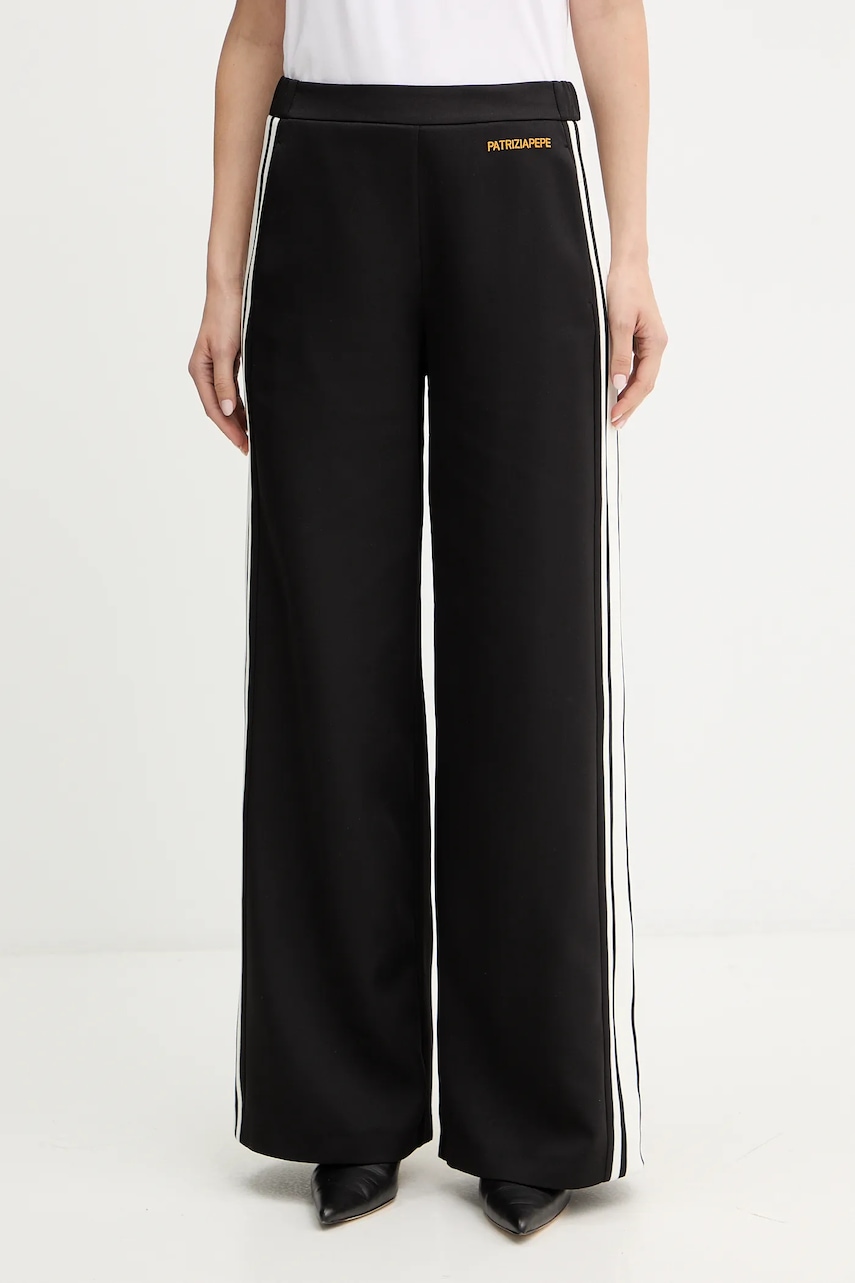 Kalhoty Patrizia Pepe dámské, černá barva, široké, high waist, 2P1716 A664