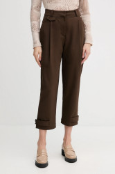Kalhoty Pedro del Hierro dámské, hnědá barva, střih chinos, high waist, 7602505