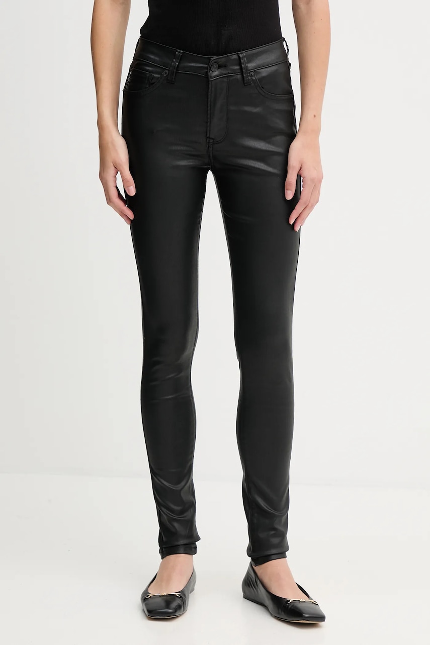 Kalhoty Pepe Jeans dámské, černá barva, přiléhavé, high waist, PL20472889OA