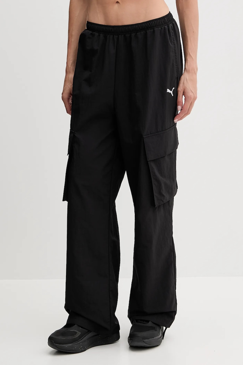 Kalhoty Puma dámské, černá barva, high waist, 629756