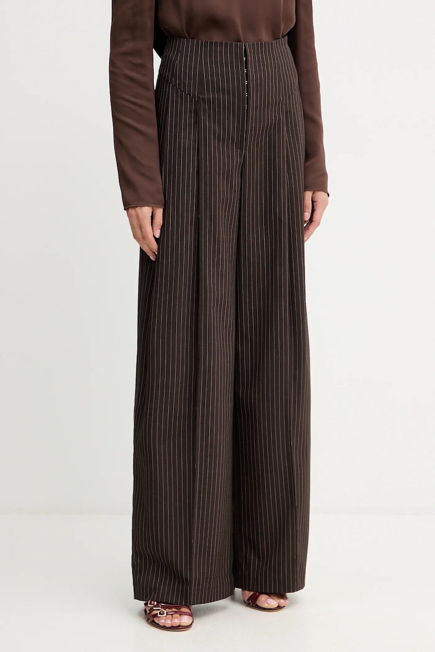 Kalhoty Rotate dámské, hnědá barva, široké, high waist, 1146983065