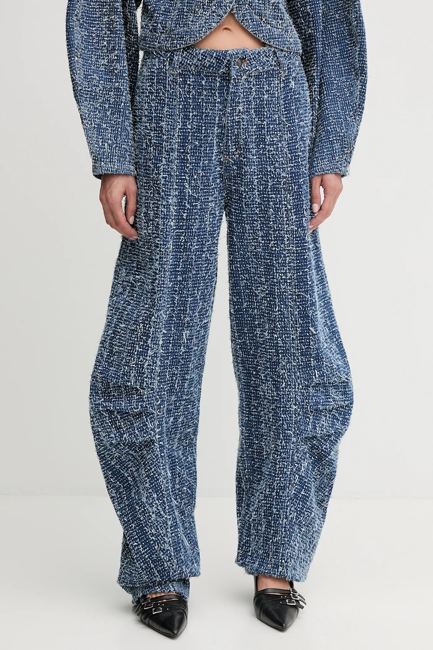 Kalhoty Rotate dámské, modrá barva, široké, high waist, 1142001603