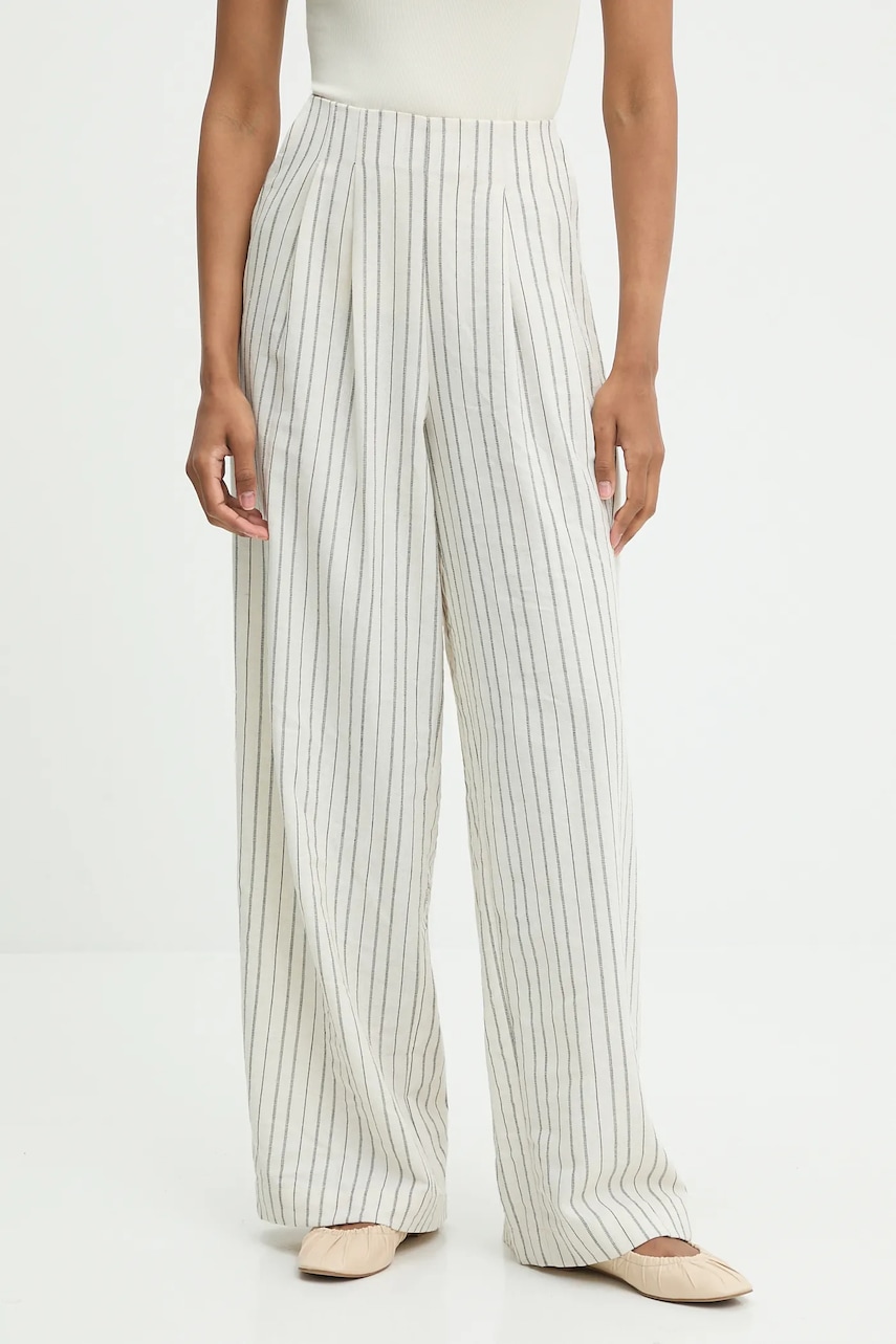 Kalhoty s lněnou směsí Answear.LAB dámské, bílá barva, široké, high waist