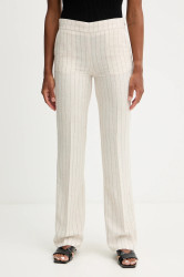 Kalhoty s lněnou směsí Morgan dámské, béžová barva, high waist, PRIZ.F