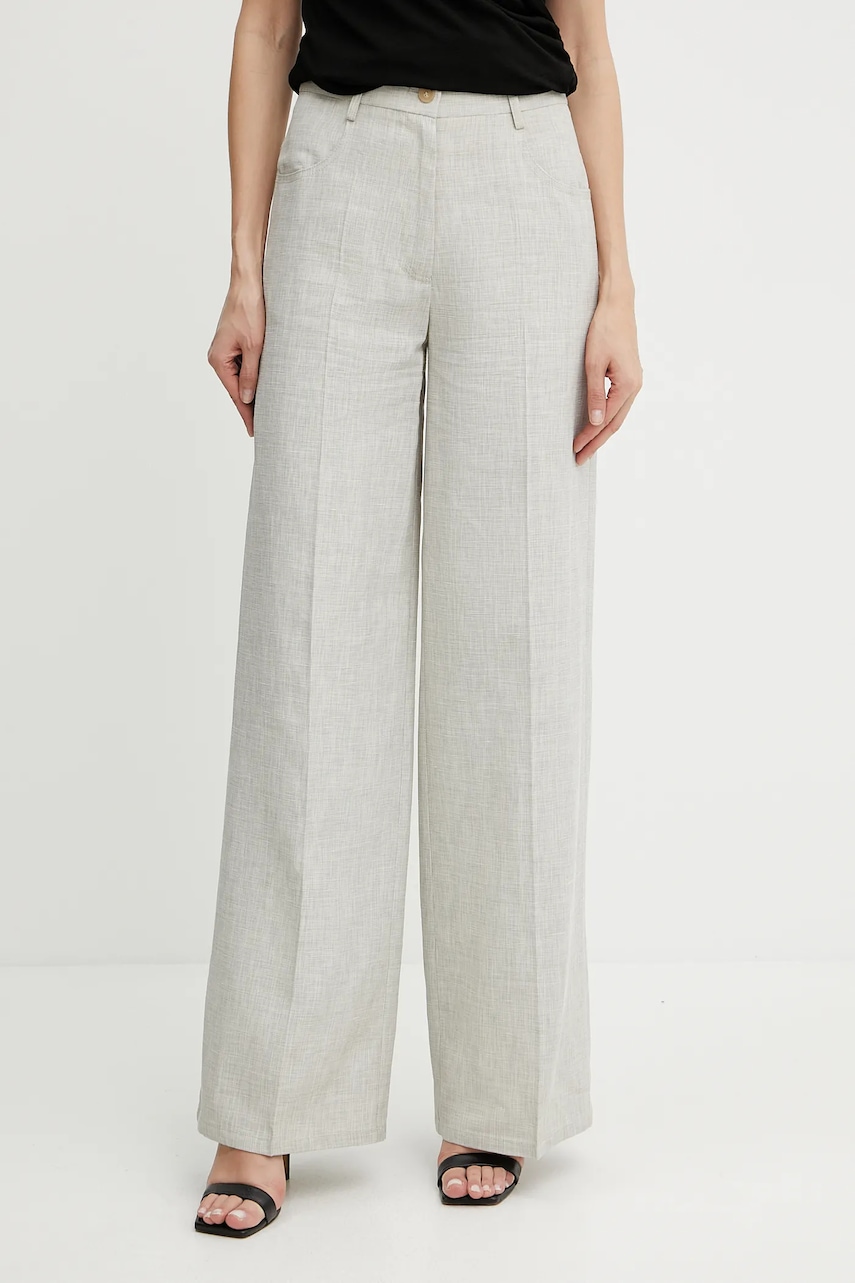 Kalhoty s příměsí lnu Forte Forte dámské, béžová barva, široké, high waist, 13819 my pants