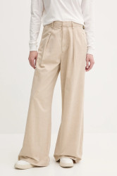 Kalhoty s příměsí lnu G-Star dámské, béžová barva, široké, high waist, D26435-D910