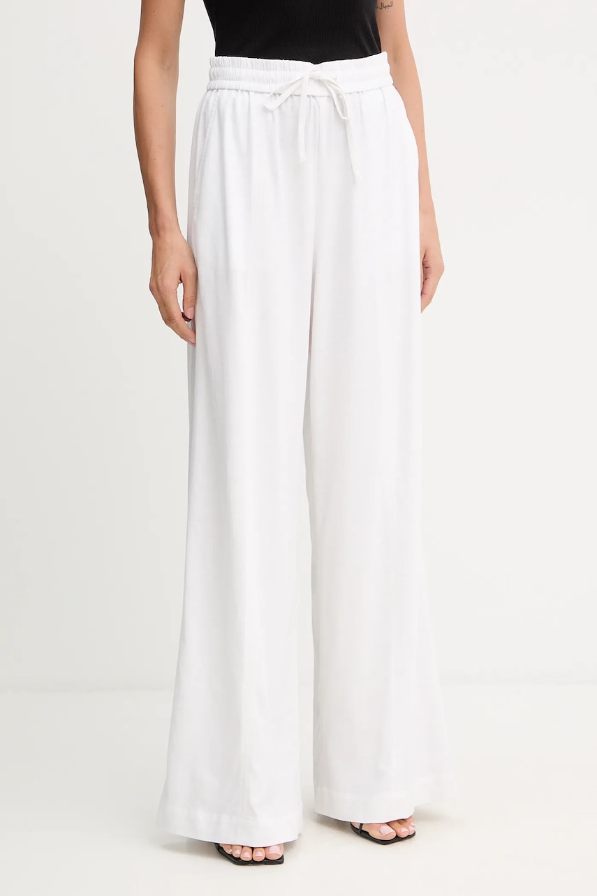 Kalhoty s příměsí lnu Gestuz dámské, bílá barva, high waist, 10910517