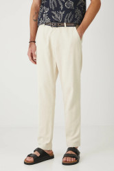 Kalhoty s příměsí lnu Medicine pánské, béžová barva