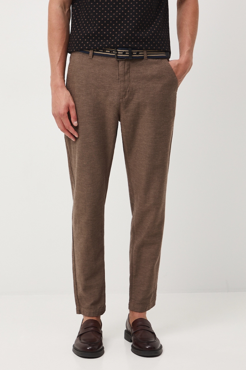 Kalhoty s příměsí lnu Medicine pánské, hnědá barva