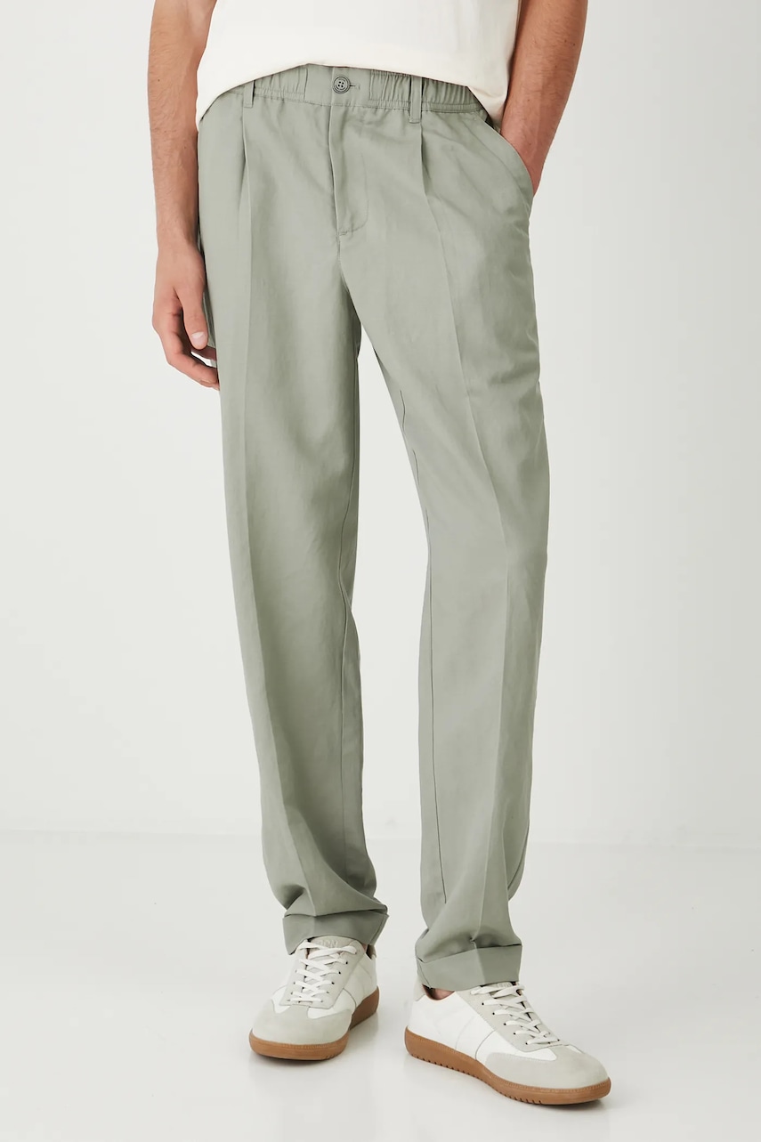 Kalhoty s příměsí lnu Medicine pánské, zelená barva