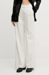 Kalhoty s příměsí lnu Pedro del Hierro dámské, béžová barva, široké, high waist, 7609760