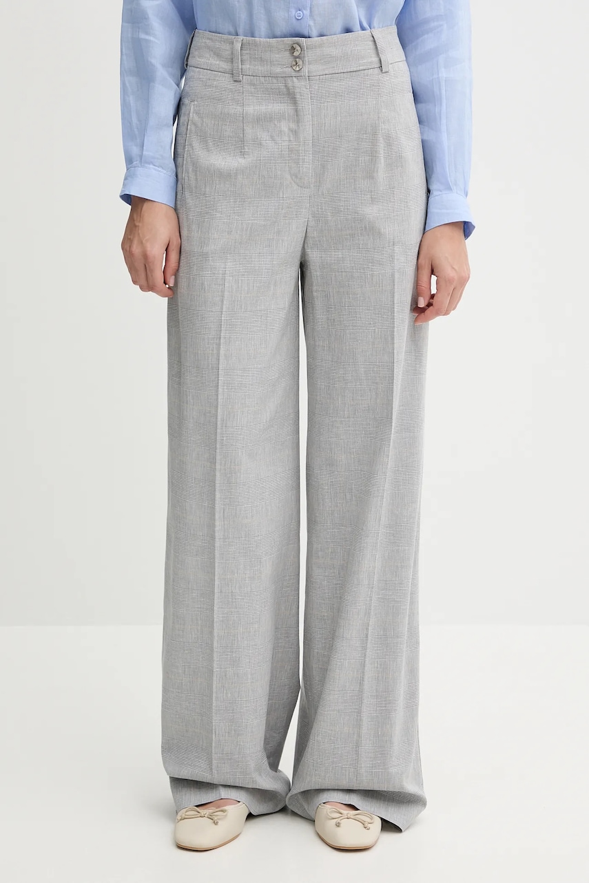 Kalhoty s příměsí lnu Sisley dámské, šedá barva, široké, high waist, 4X0KLF06W