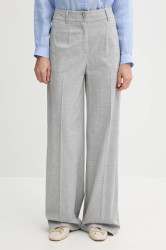 Kalhoty s příměsí lnu Sisley dámské, šedá barva, široké, high waist, 4X0KLF06W