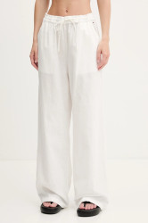 Kalhoty s příměsí lnu Tommy Jeans béžová barva, high waist, DW0DW20352