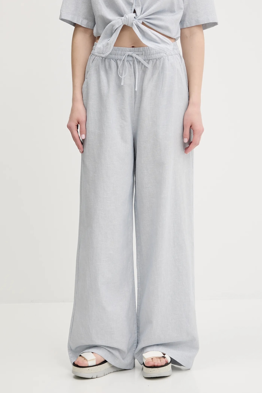 Kalhoty s příměsí lnu Tommy Jeans modrá barva, high waist, DW0DW20352