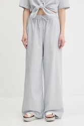 Kalhoty s příměsí lnu Tommy Jeans modrá barva, high waist, DW0DW20352