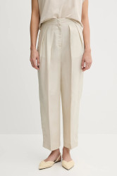 Kalhoty s příměsí lnu United Colors of Benetton dámské, béžová barva, high waist, 45BVDF09B