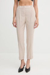 Kalhoty s příměsí lnu United Colors of Benetton dámské, béžová barva, střih cigarette, high waist, 49KBDF090