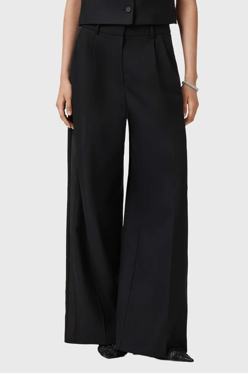 Kalhoty s příměsí vlny AllSaints černá barva, high waist, W052QD