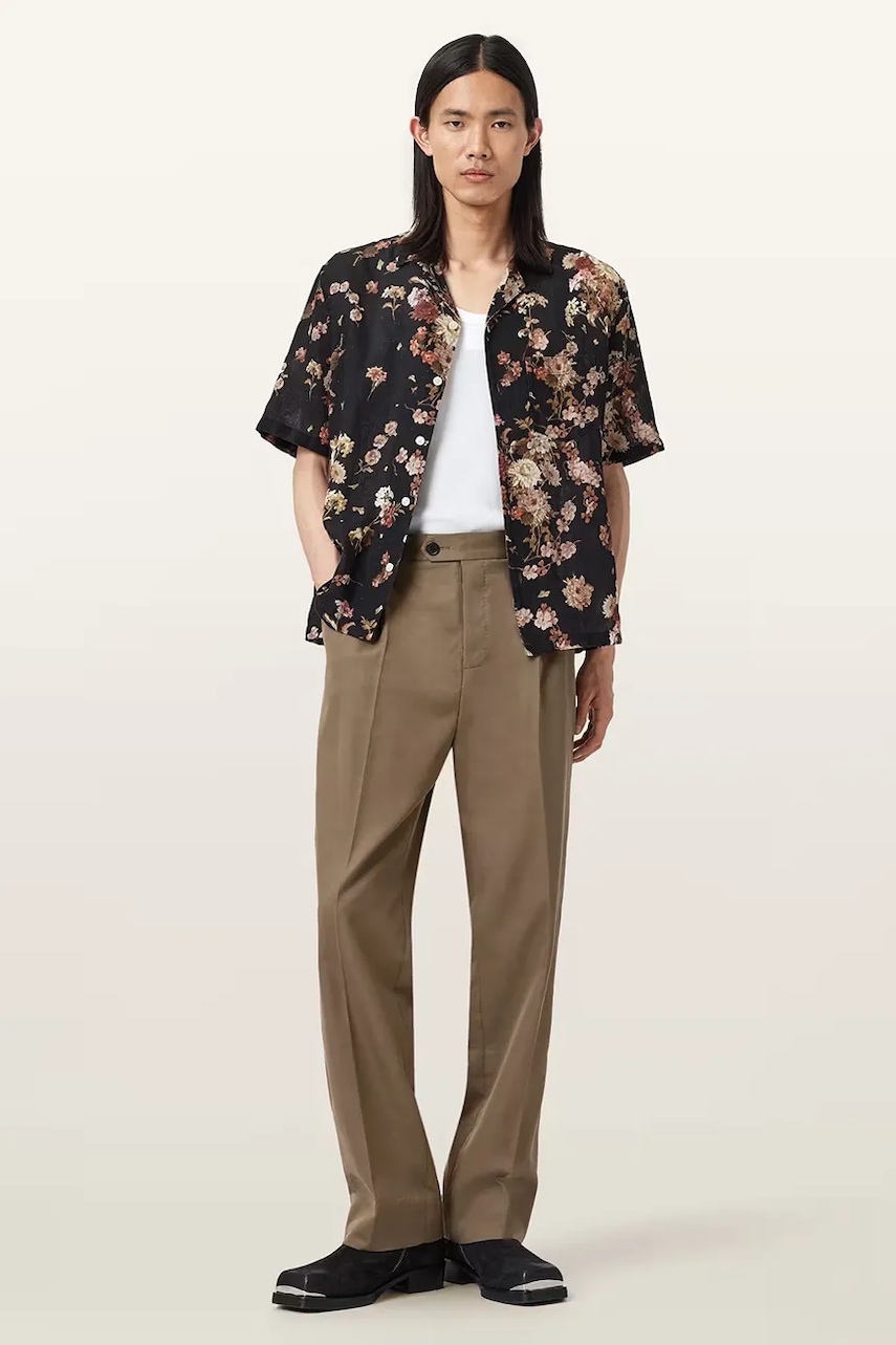 Kalhoty s příměsí vlny AllSaints TALLIS hnědá barva, M021TD