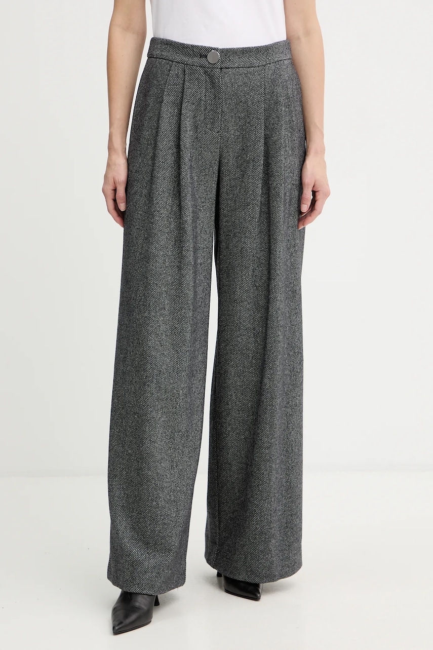 Kalhoty s příměsí vlny Armani Exchange šedá barva, high waist, XW001263 AF16146