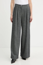 Kalhoty s příměsí vlny Armani Exchange šedá barva, high waist, XW001263 AF16146