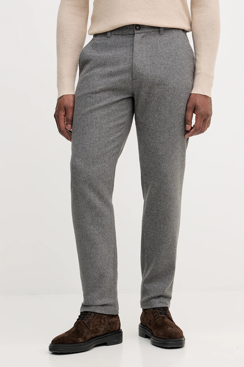 Kalhoty s příměsí vlny Barbour šedá barva, MTR0778