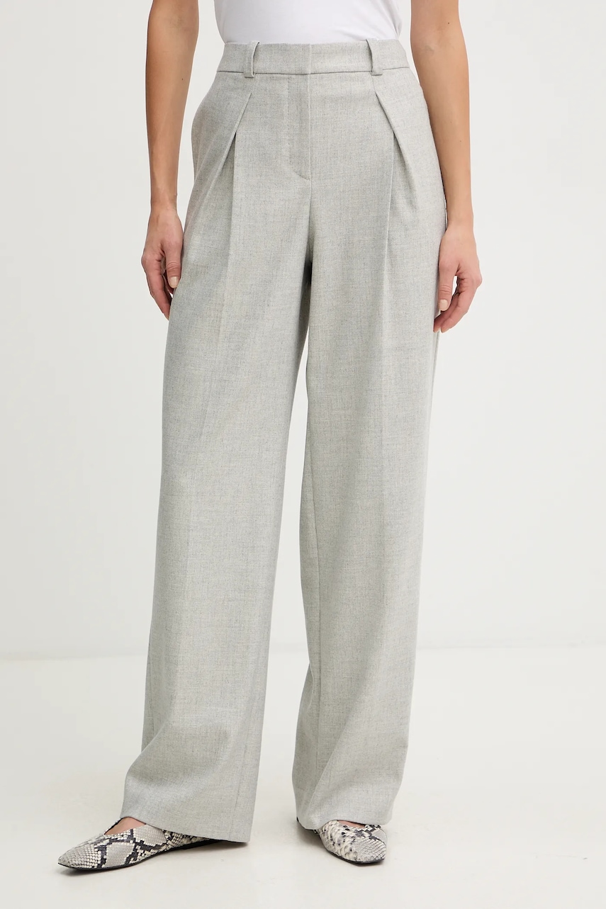 Kalhoty s příměsí vlny BOSS Orange C_Taflong šedá barva, high waist, 50547679