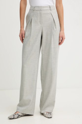 Kalhoty s příměsí vlny BOSS Orange C_Taflong šedá barva, high waist, 50547679
