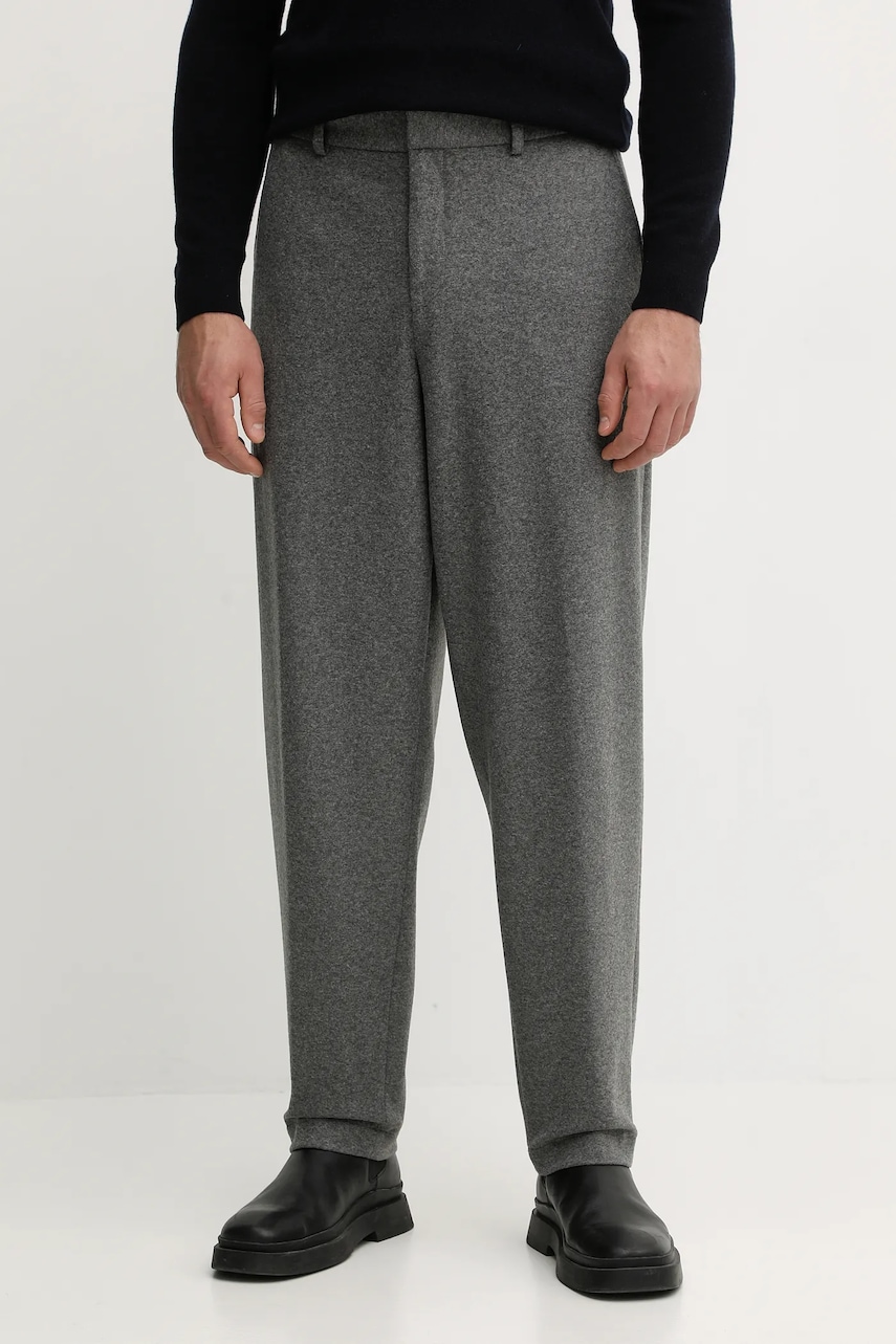 Kalhoty s příměsí vlny BOSS P-Phil-J-CW-WG-254 pánské, šedá barva, 50551541