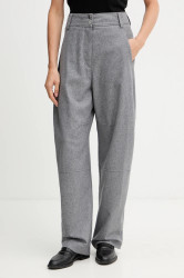 Kalhoty s příměsí vlny BOSS Telarana šedá barva, střih chinos, high waist, 50548109