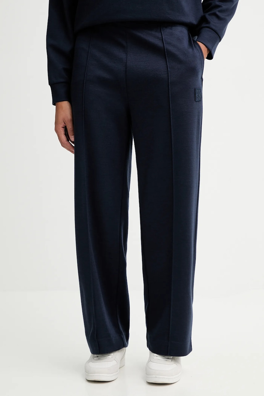 Kalhoty s příměsí vlny Calvin Klein tmavomodrá barva, LV04LD212G