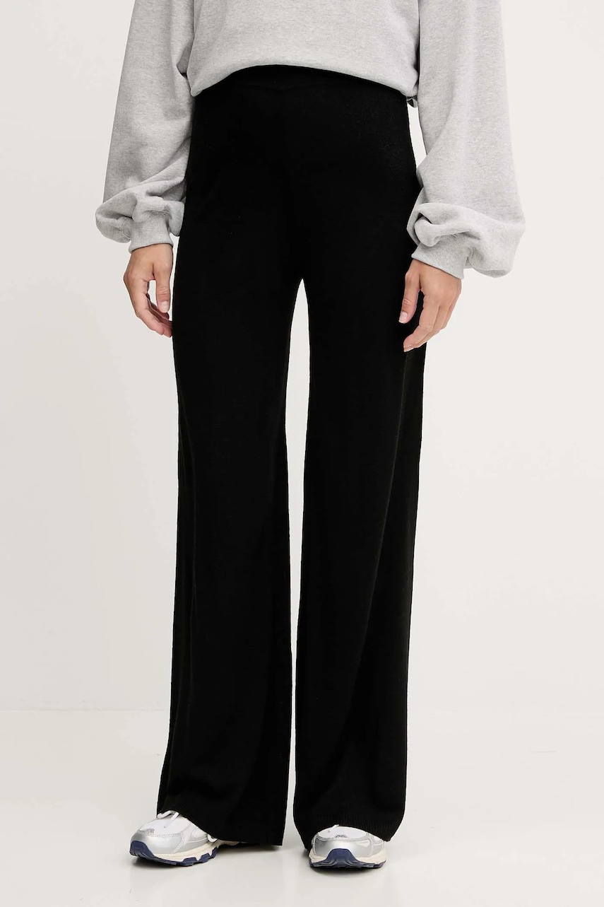 Kalhoty s příměsí vlny EA7 Emporio Armani černá barva, high waist, AF17576.7W000778