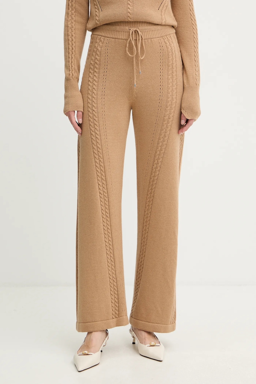 Kalhoty s příměsí vlny Ermanno Scervino LIFE hnědá barva, high waist, D474P501NJG