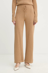 Kalhoty s příměsí vlny Ermanno Scervino LIFE hnědá barva, high waist, D474P501NJG