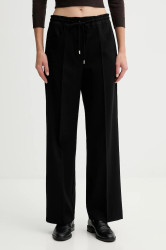 Kalhoty s příměsí vlny Liviana Conti černá barva, high waist, L5WN85