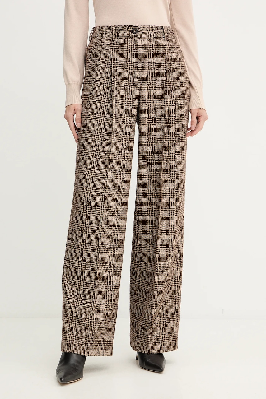 Kalhoty s příměsí vlny Luisa Spagnoli hnědá barva, high waist, 542379