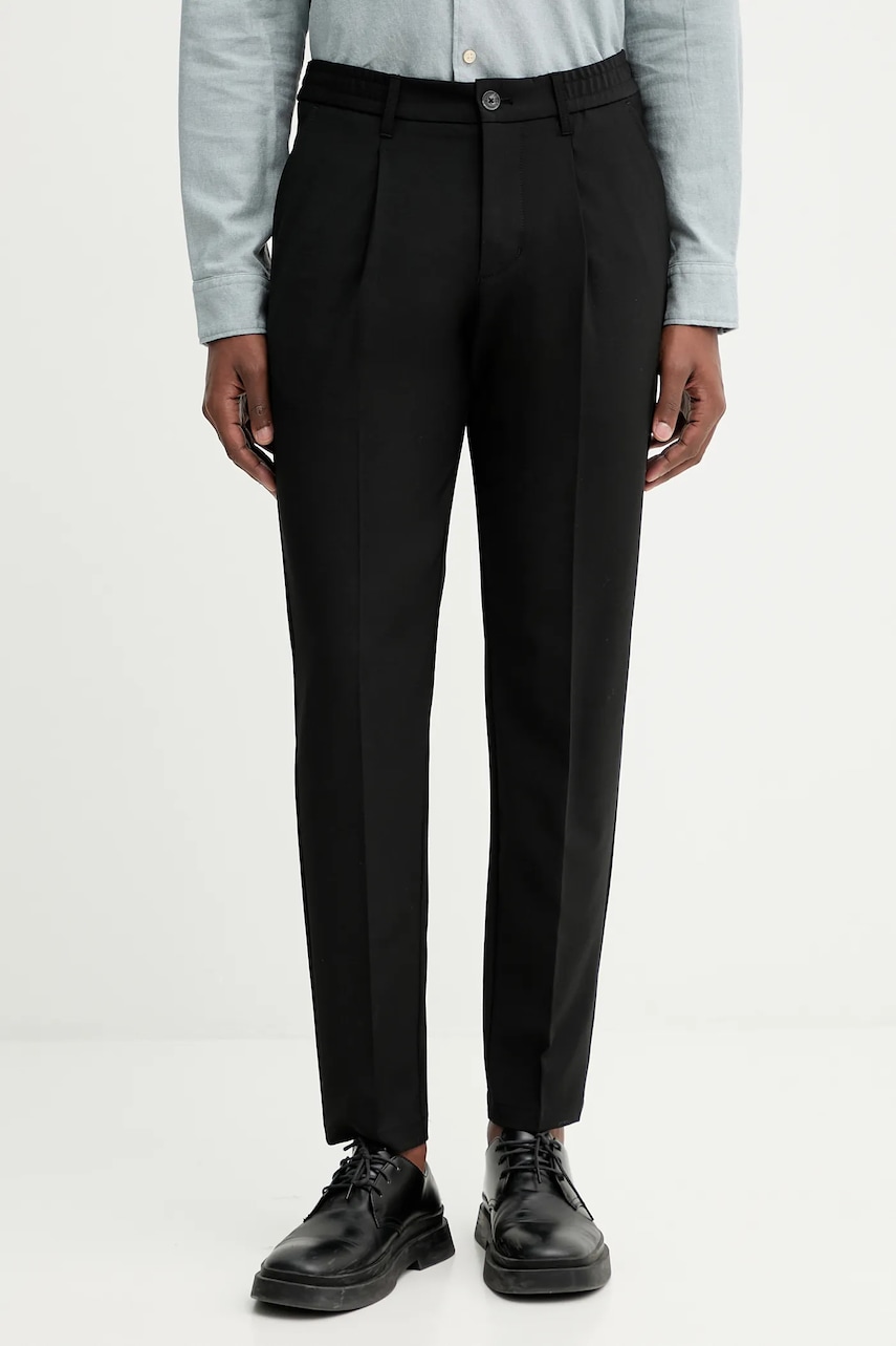 Kalhoty s příměsí vlny Marc O'Polo pánské, černá barva, ve střihu chinos, 530021410102