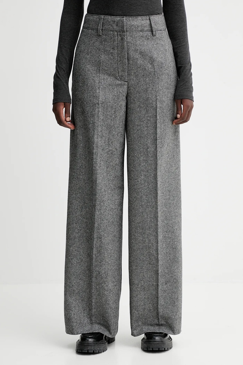 Kalhoty s příměsí vlny Marc O'Polo šedá barva, high waist, 509015810149