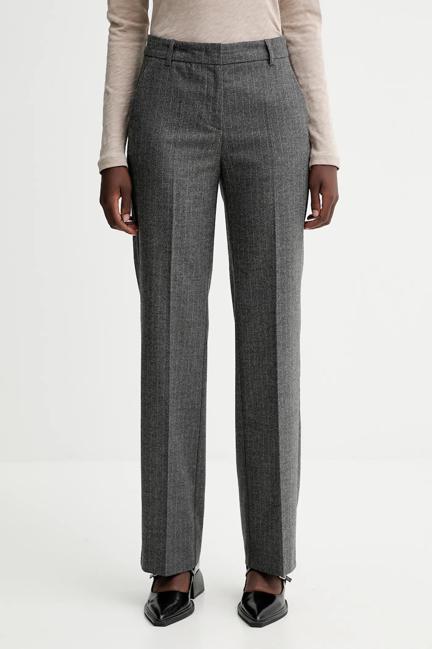 Kalhoty s příměsí vlny Marc O'Polo šedá barva, high waist, 510023710199