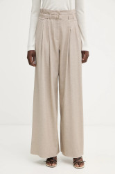 Kalhoty s příměsí vlny Marella béžová barva, high waist, 2523136192200